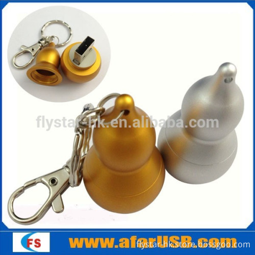 Metal gourd usb flash drive with logo printing for gifts and decoration golden and sliver colors